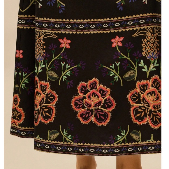 Boho Floral Print Stretchy Waist Pockets Midi Skirt - Picture 5 of 8